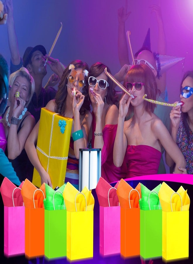 Sherr 24 Pieces Neon Gift Bags with Tissue Paper Rainbow Goodie Bags with Handles Small Party Favor for Birthday Wedding Celebrations - Image 5